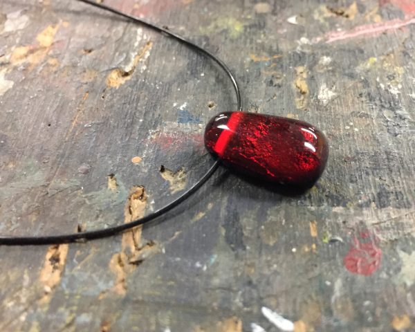 Blood-red glass drop necklace